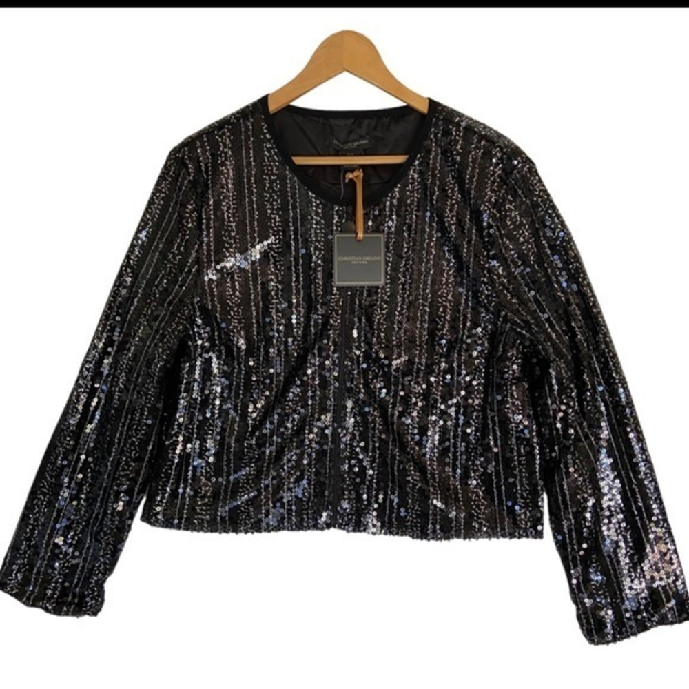 Christian Siriano Black Silver Sequin Evening Party Jacket size‎ XL